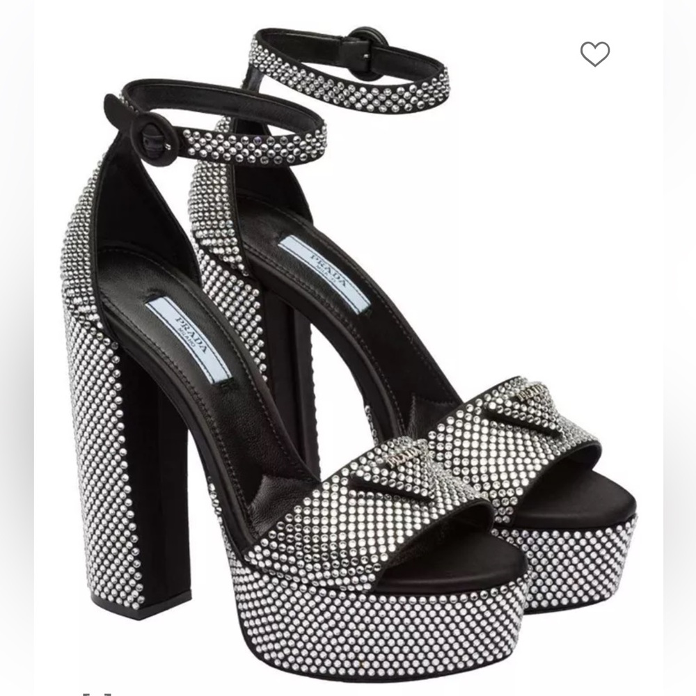 NWB Prada Women's Black  Satin Platform Sandals with Crystals SIZE 38